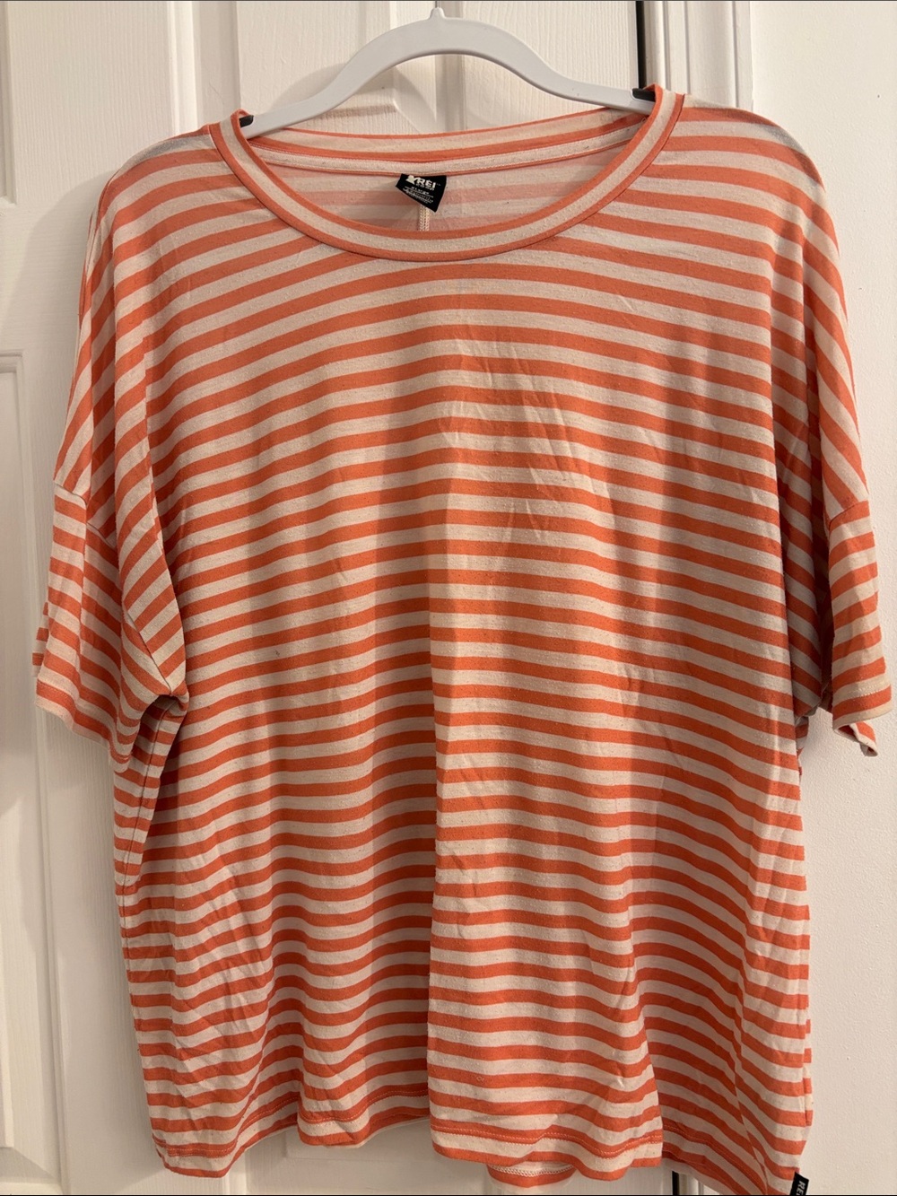 REI Co-Op Orange and White Striped Short-Sleeve Tee